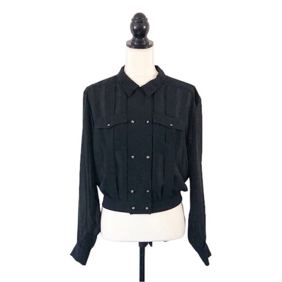 Liz Claiborne Vintage 80s Women’s Black Sheer Double Breasted Blouse Size 10 - Picture 2 of 11